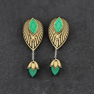 Pair Of Handmade Maine And Mara Large Emerald Green CLIP ON ATHENA Studs In Gold