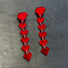 Load image into Gallery viewer, Pair Of Large Handmade Maine And Mara RED RUBY Diamond Shape DROP EARRINGS