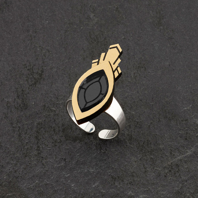 Ring BLACK GEM MARQUISE WARRIOR RING | ATHENA Art Deco Adjustable Rings Art Deco adjustable rings | handmade in Sydney