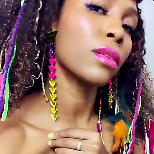 Maine And Mara Retro Triangle Dangles Nik West Style Worn By Person, Handmade in Australia