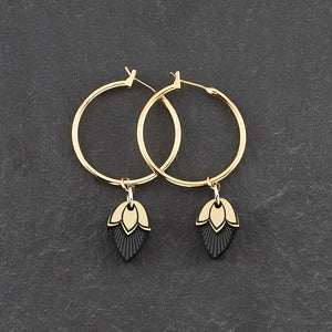 Earrings ATHENA I  Black Art Deco Charmed Gold Hoop Earrings The Athena Art Deco charmed silver hoop earrings