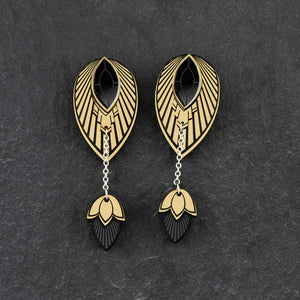 Earrings LARGE ATHENA I Black and Gold Stackable Earrings Stackable black and gold Art Deco earrings