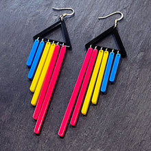 Load image into Gallery viewer, Earrings PANSEXUAL CHIMES - LONG PRIDE DANGLES BIFURIOUS Bisexual Pride colourful earrings