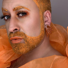 Load image into Gallery viewer, Maine And Mara Handmade Glittery Bold Statement Earrings In Orange Worn By @kevininthecity