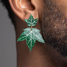 Load image into Gallery viewer, Earrings POISON IVY LEAF EARRINGS Poison Ivy Green and Gold dangles