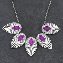 Load image into Gallery viewer, Closeup Of Australian Handmade Maine And Mara THE ATHENA Purple and Silver Art Deco Collar Necklace