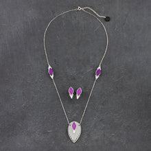 Load image into Gallery viewer, Australian Made Maine And Mara THE ATHENA Purple and Silver Art Deco Earrings And Necklace With Pendant
