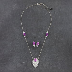 Australian Made Maine And Mara THE ATHENA Purple and Silver Art Deco Earrings And Necklace With Pendant