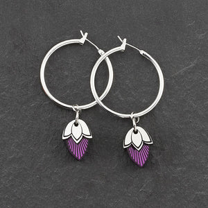 Australian Maine And Mara Athena Art Deco Silver Hoop Earrings with purple pendant