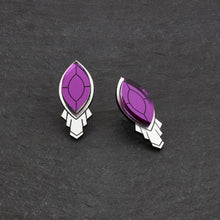 Load image into Gallery viewer, Pair Of Maine And Mara LARGE ATHENA Art Deco Purple and Silver Stud Earrings Without SHIELD
