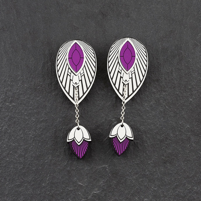 Maine And Mara Stackable Large Purple And Silver CLIP ON ATHENA Earrings, Handmade in Australia