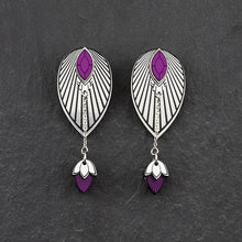 Load image into Gallery viewer, Australian Handmade Maine And Mara THE ATHENA Purple and Silver Art Deco Customisable Stackable Drop Earrings