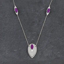 Load image into Gallery viewer, Australian Handmade Maine And Mara THE ATHENA Purple and Silver Art Deco Long Necklace With Pendant