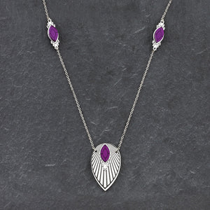Australian Handmade Maine And Mara THE ATHENA Purple and Silver Art Deco Long Necklace With Pendant