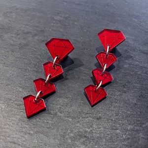 Handmade Maine And Mara RED RUBY Diamond Shape DROP EARRINGS