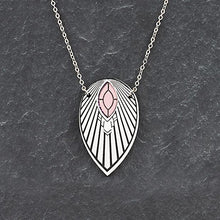 Load image into Gallery viewer, Closeup of the Maine and Mara ATHENA Rose Gold and Silver Art Deco Pendant Long Necklace
