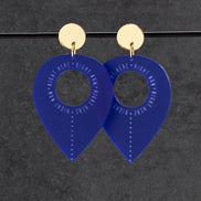 Pair Of Maine And Mara Royal Blue And Gold Statement Earrings, Handmade in Australia