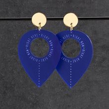Load image into Gallery viewer, Pair Of Maine And Mara Royal Blue And Gold Statement Earrings, Handmade in Australia