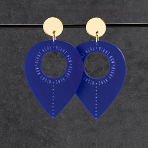 Pair Of Maine And Mara Royal Blue And Gold Statement Earrings, Handmade in Australia