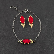 Load image into Gallery viewer, Handmade Maine and Mara ATHENA Silver Bracelet with ruby red gem and matching stud earrings