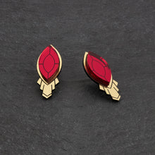 Load image into Gallery viewer, Maine And Mara Handmade SMALL ATHENA Ruby Red and Gold Art Deco Stud Earrings without shield