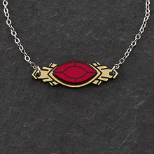 Load image into Gallery viewer, Closeup of the Handmade Maine and Mara ATHENA Silver Art Deco Bracelet in ruby red