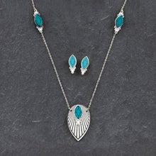 Load image into Gallery viewer, Necklace ATHENA I Teal and Silver Art Deco Pendant Long Necklace ATHENA | Black and Gold Art Deco Pendant Long Necklace