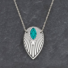 Load image into Gallery viewer, Necklace ATHENA I Teal and Silver Art Deco Pendant Long Necklace ATHENA | Black and Gold Art Deco Pendant Long Necklace