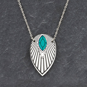 Necklace ATHENA I Teal and Silver Art Deco Pendant Long Necklace ATHENA | Black and Gold Art Deco Pendant Long Necklace