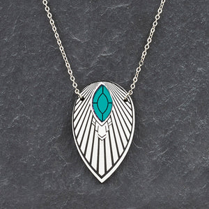 Necklace ATHENA I Teal and Silver Art Deco Pendant Long Necklace ATHENA | Black and Gold Art Deco Pendant Long Necklace
