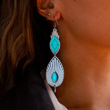 Load image into Gallery viewer, Earrings ATHENA | Teal and Silver Art Deco Drop Earrings