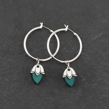 Load image into Gallery viewer, Earrings ATHENA I Teal Art Deco Charmed Silver Hoop Earrings The Athena Art Deco charmed silver hoop earrings