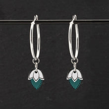 Load image into Gallery viewer, Earrings ATHENA I Teal Art Deco Charmed Silver Hoop Earrings The Athena Art Deco charmed silver hoop earrings