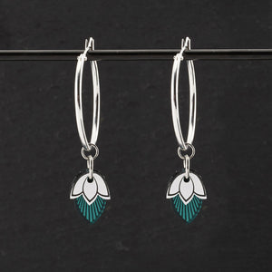 Earrings ATHENA I Teal Art Deco Charmed Silver Hoop Earrings The Athena Art Deco charmed silver hoop earrings