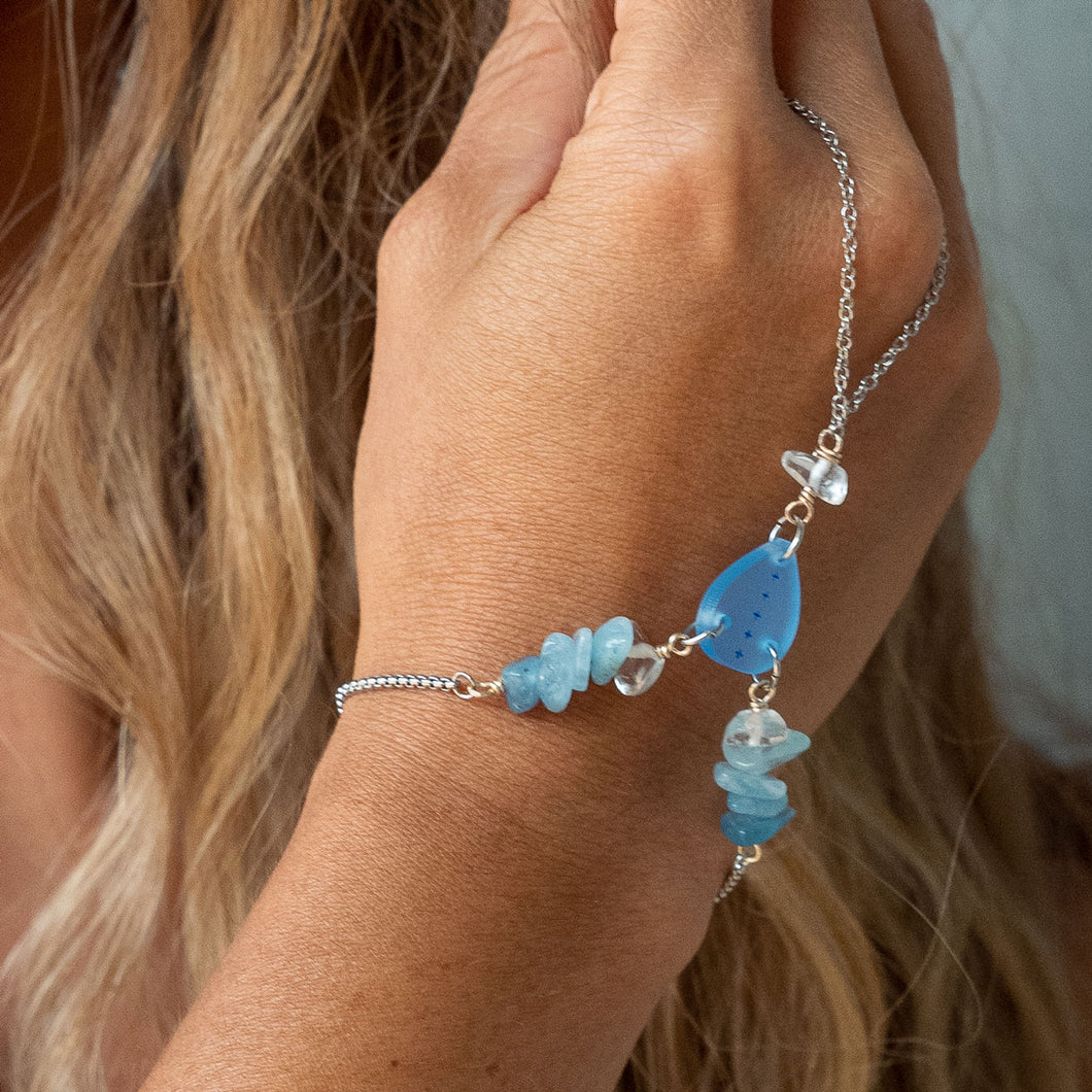 Accessories AJA Aqua and Crystal Adjustable Hand Chain Bracelet