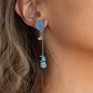 Jacket Earrings AJA Aqua Droplet Stud Earrings with crystal hanging back