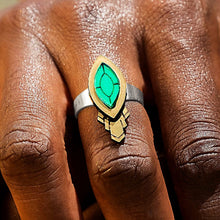Load image into Gallery viewer, Maine And Mara MARQUISE WARRIOR Adjustable Ring in Emerald Worn On Hand
