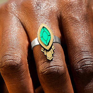 Maine And Mara MARQUISE WARRIOR Adjustable Ring in Emerald Worn On Hand