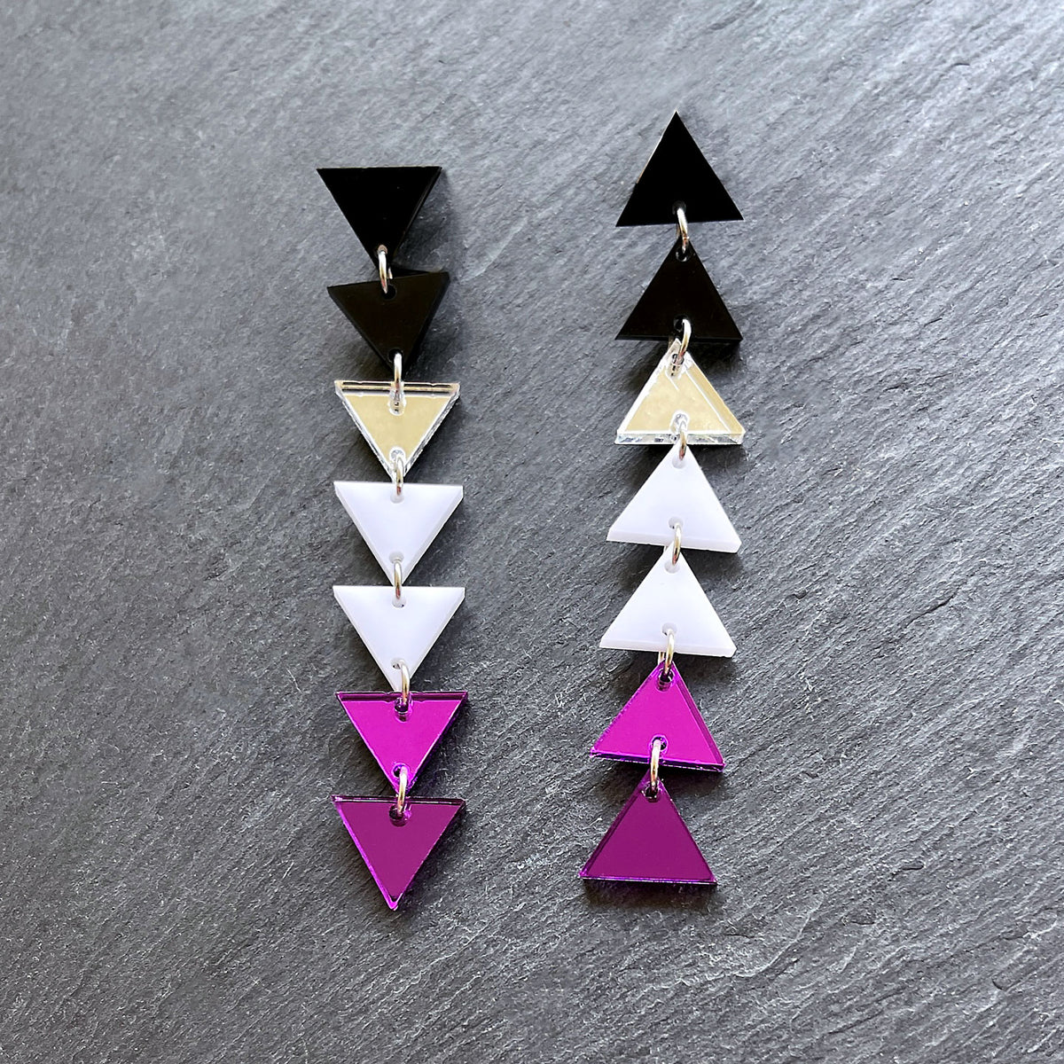 earrings ASEXUAL TRIANGLE DANGLES IN 3 SIZES Long Asexual Flag handmade statement earrings Australia