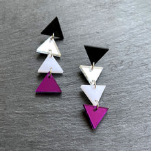 Load image into Gallery viewer, earrings ASEXUAL TRIANGLE DANGLES IN 3 SIZES Long Asexual Flag handmade statement earrings Australia