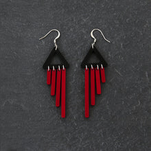Load image into Gallery viewer, Australian Handmade Maine and Mara Cheeky Chimes Statement Earrings with Ruby Red Colour Pop Dangles