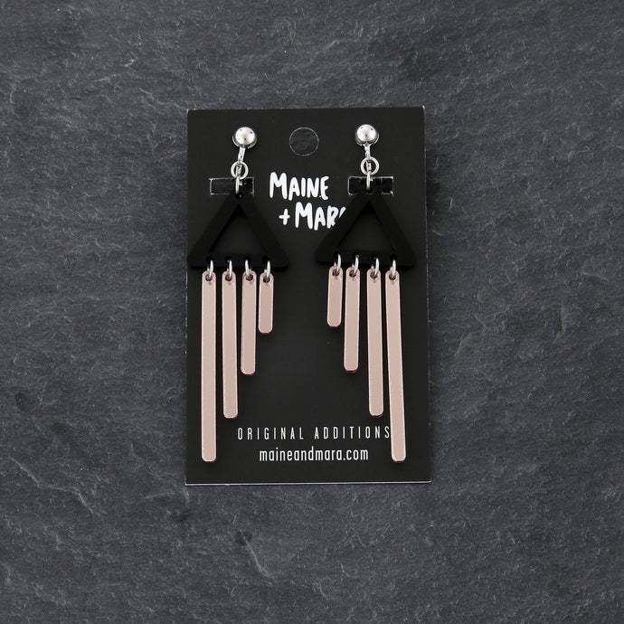 Maine and Mara handmade Clip-on Earrings with Rose Gold CHIMETTE Dangles on packaging