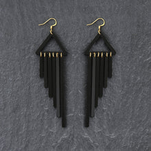 Load image into Gallery viewer, Black Colour Pop Chimes Long Dangles with Hook Statement Earrings handmade by Maine and Mara