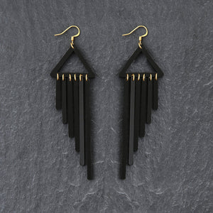 Black Colour Pop Chimes Long Dangles with Hook Statement Earrings handmade by Maine and Mara
