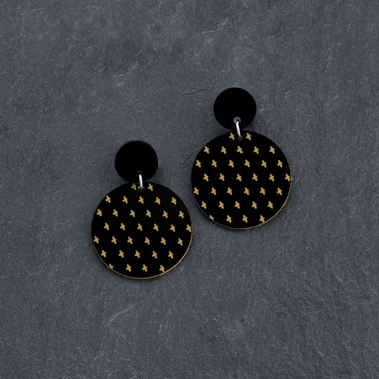 Handmade Maine and Mara black PLUS SIDE Small Round Dangles