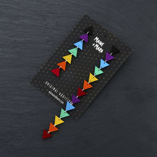 Maine And Mara SHAYNNA BLAZE Rainbow Triangle Pride Dangles, Mismatched Statement Earrings