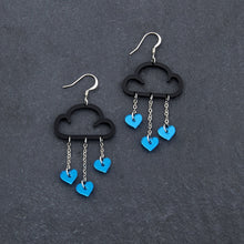 Load image into Gallery viewer, Black Cloud and Blue Love Heart Dangle Earrings with Hook handmade by Maine and Mara
