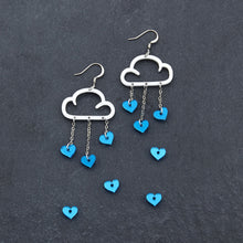 Load image into Gallery viewer, Blue Cloud and Love Heart Dangle Earrings with Hook handmade by Maine and Mara