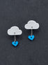 White and blue LOVE RAINDROPS Cloud and Heart Earrings by Maine and Mara