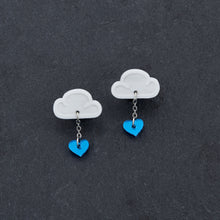 Load image into Gallery viewer, White and blue LOVE RAINDROPS Cloud and Heart Earrings by Maine and Mara